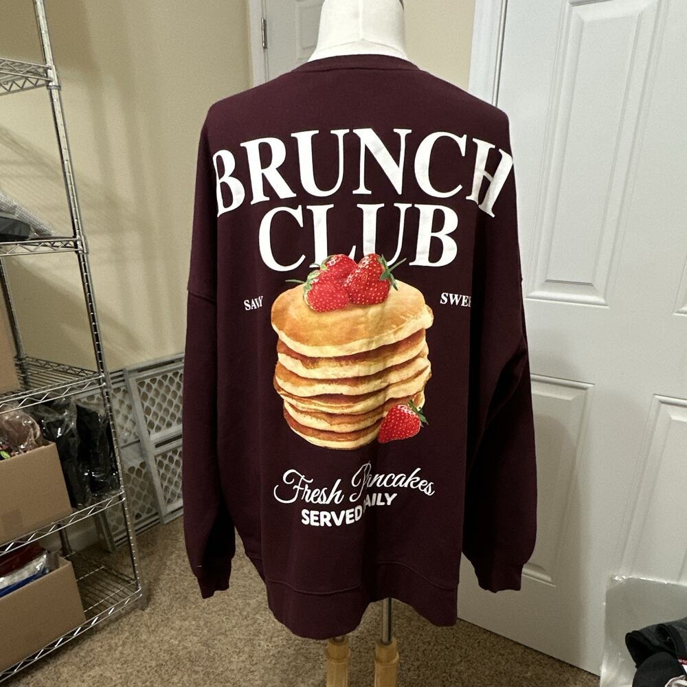 Wild Fable Unisex 2XL Burgundy Crewneck Pullover Sweatshirt Brunch Club Graphic - Picture 5 of 12
